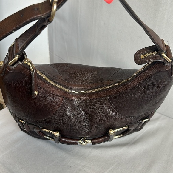 Gucci Brown Cocoa Leather Horsebit Heritage Web Hobo - Picture 9 of 12